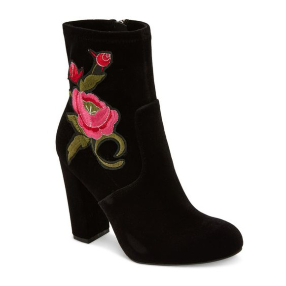 Merona | Shoes | New Rose Embroidered Velvet Black Boots | Poshmark